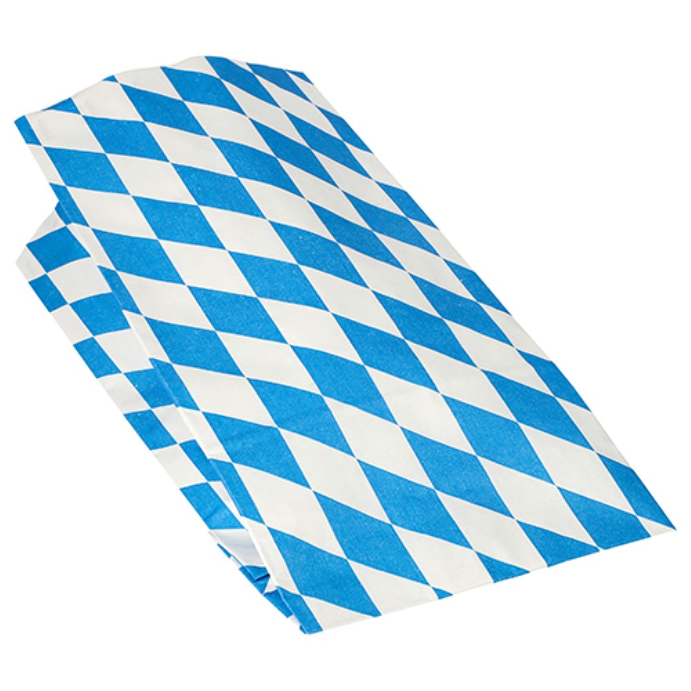 100 Hähnchenbeutel, Papier mit Alu-Einlage 28 cm x 13 cm x 8 cm "Bayrisch blau" 1/1