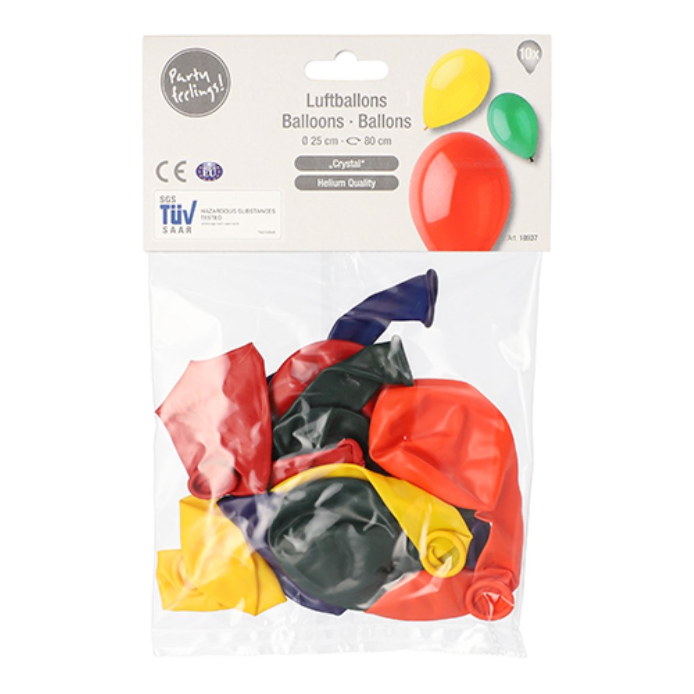 10 Luftballons Ø 25 cm farbig sortiert "Crystal"