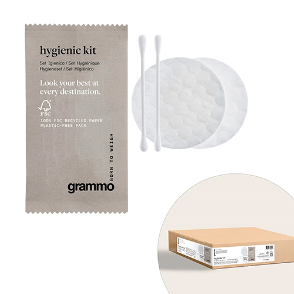 100 Hygiene-Set Wattestäbchen & Pads "grammo" 11,5 cm x 6,5 cm x 0,5 cm im Flow Pack
