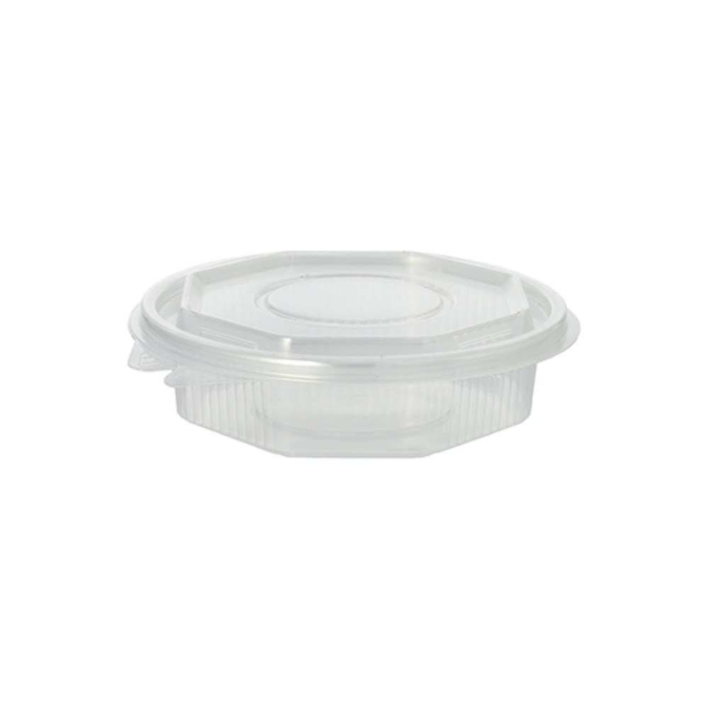 50 Verpackungsbecher mit Klappdeckeln, PP 8-eckig 250 ml 2,8 cm x 11 cm x 11 cm transparent