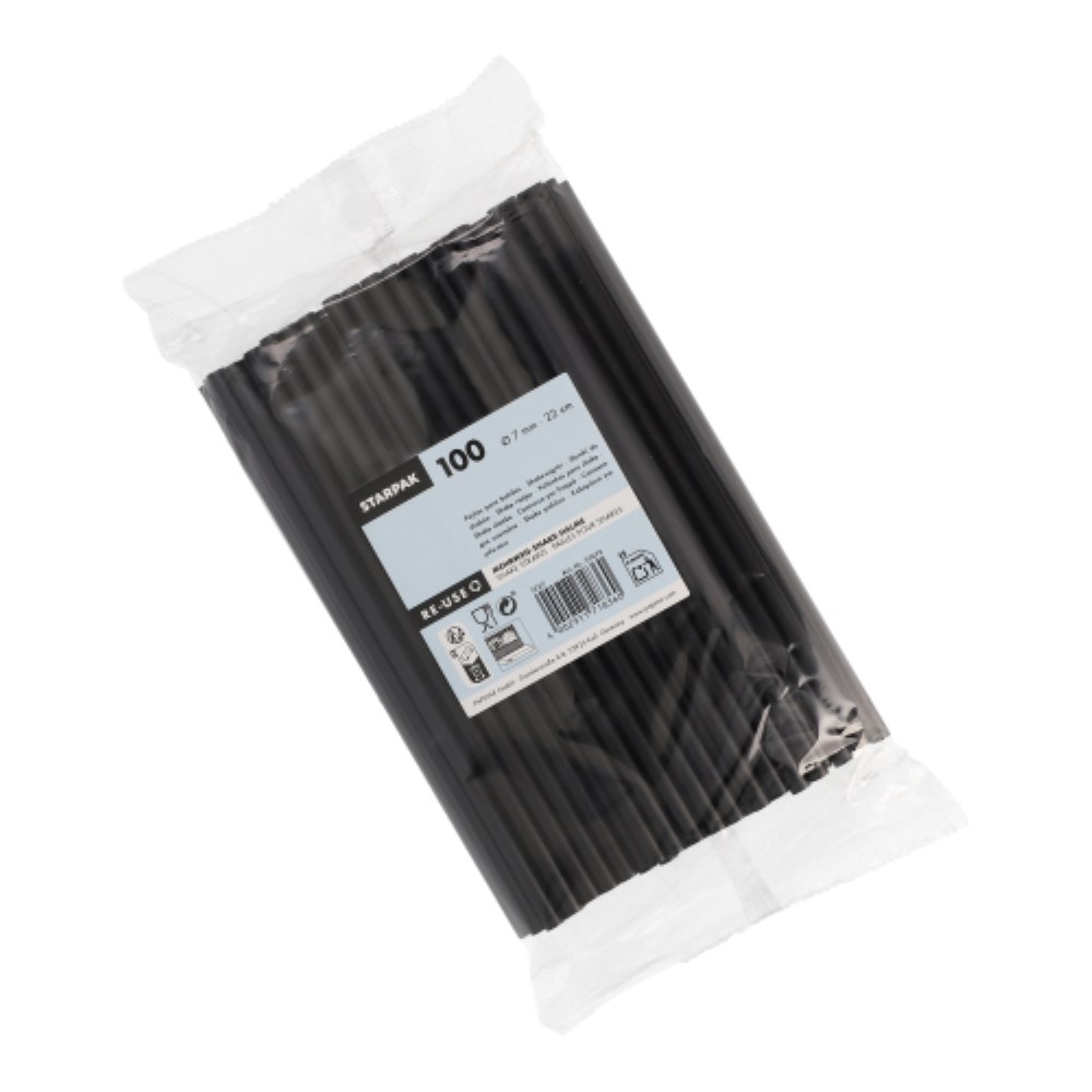 100 Mehrweg-Shake-Halme PP Ø 7 mm · 22 cm schwarz