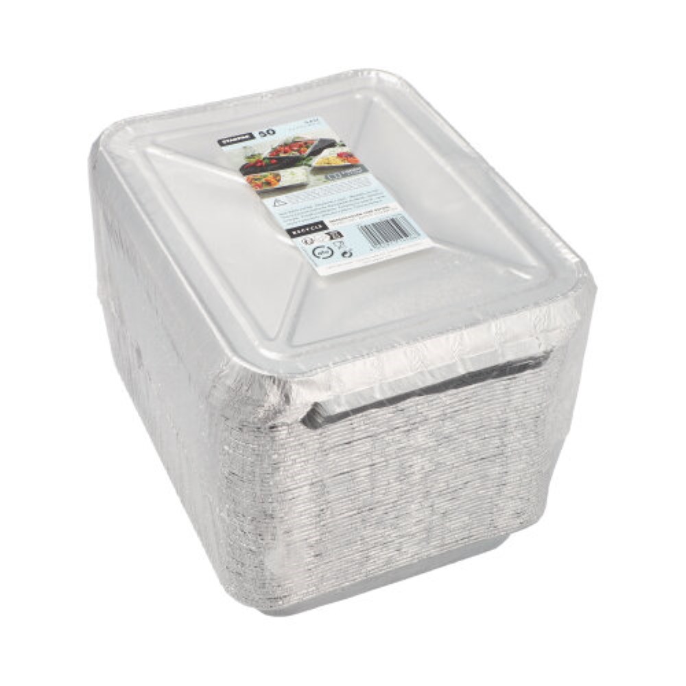 50 Menüschalen + Deckel, Alu 2-geteilt 0,83 l 3 cm x 17,7 cm x 22,5 cm