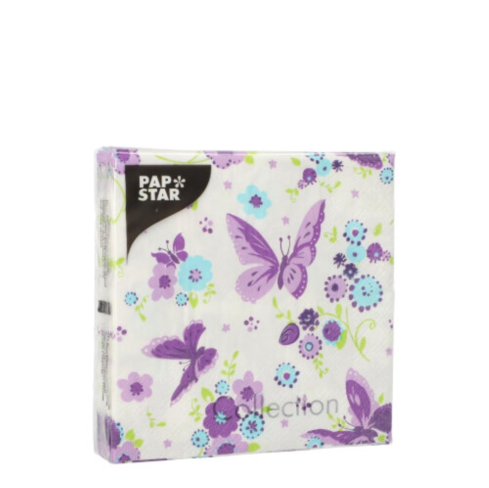 20 Servietten, 3-lagig 1/4-Falz 25 cm x 25 cm "Beautiful Butterfly"