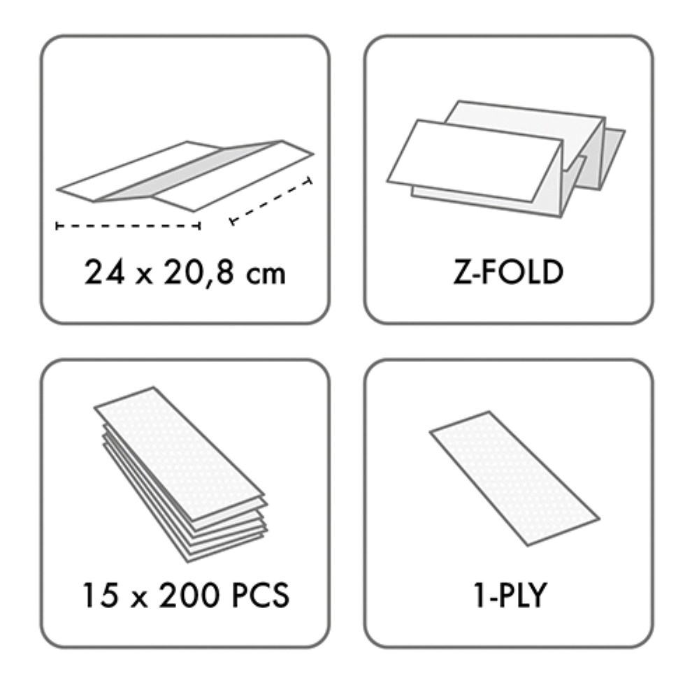 3000 Blatt Handtuchpapier Tissue, recycled Z-Falz 24 cm x 20,8 cm hochweiss 1-lagig