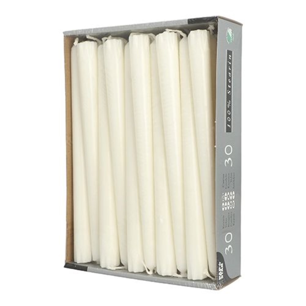 30 Leuchterkerzen Ø 2,2 cm · 24 cm weiss aus 100 % Stearin
