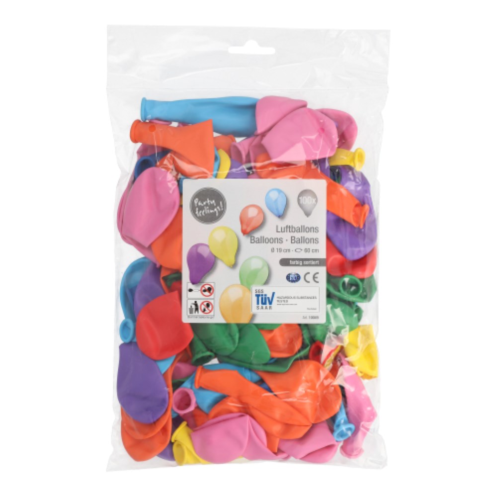100 Luftballons Ø 19 cm farbig sortiert
