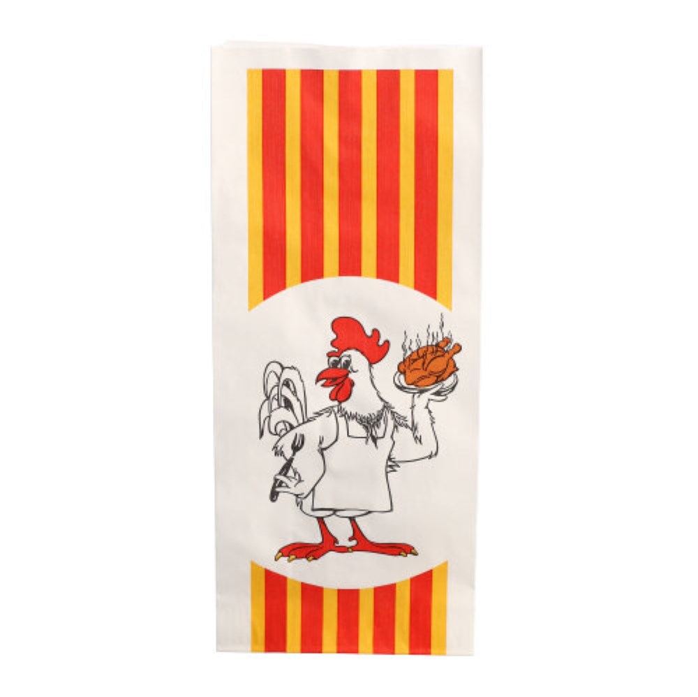 100 Hähnchenbeutel, Papier mit HDPE-Einlage 24 cm x 10,5 cm x 5,5 cm "Grillhähnchen" 1/2