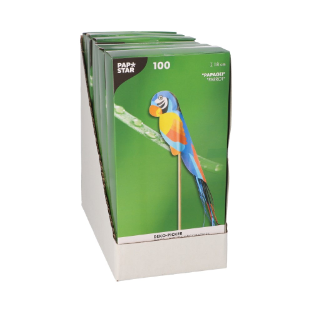 100 Deko-Picker 18 cm "Papagei"
