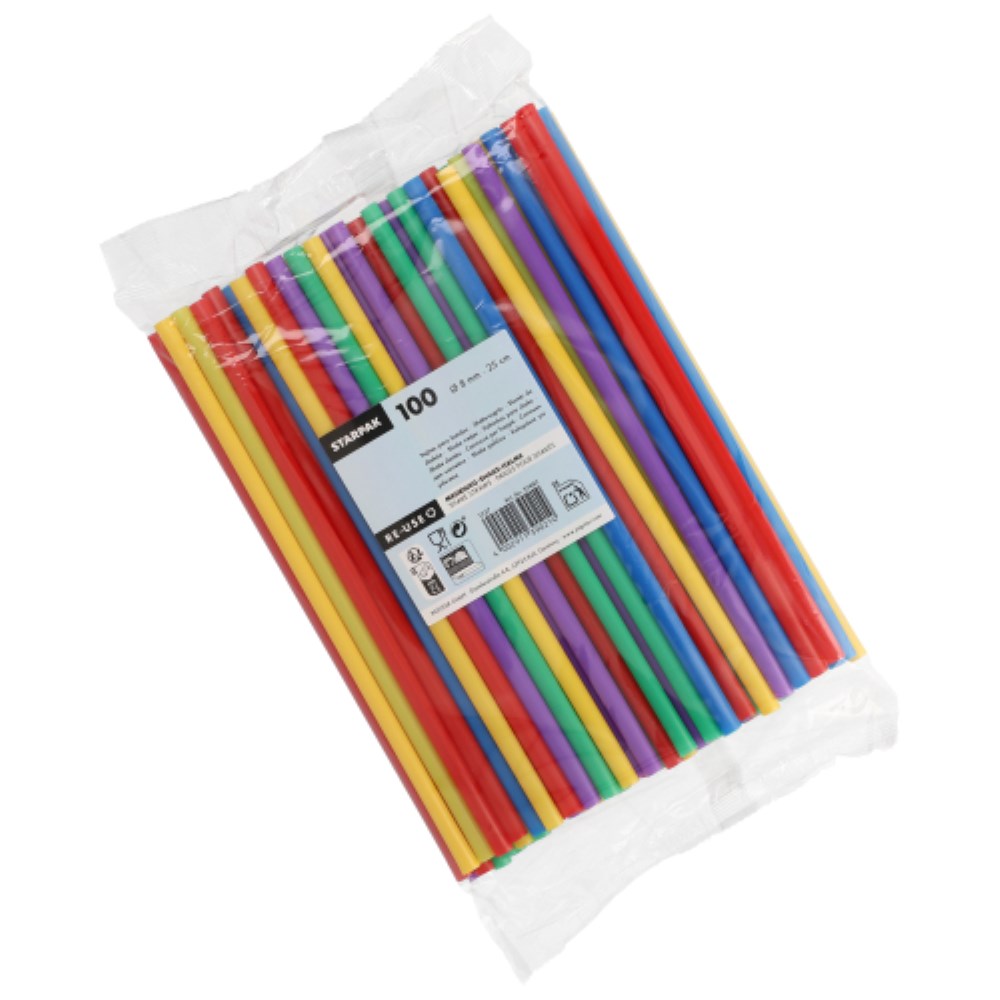 100 Mehrweg-Shake-Halme PP Ø 8 mm · 25 cm farbig sortiert