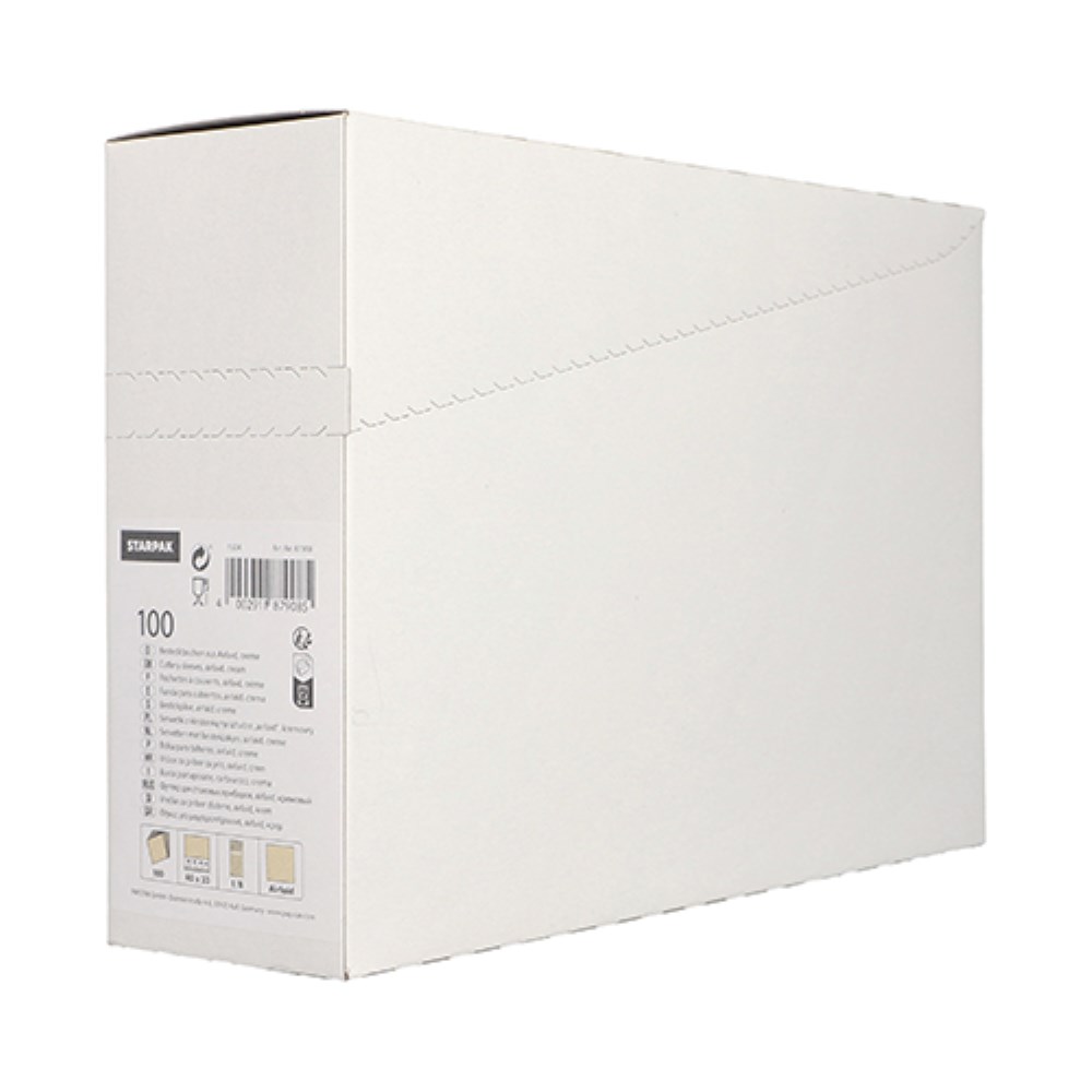 100 Bestecktaschen, Airlaid 40 cm x 33 cm creme mit Besteckfalz