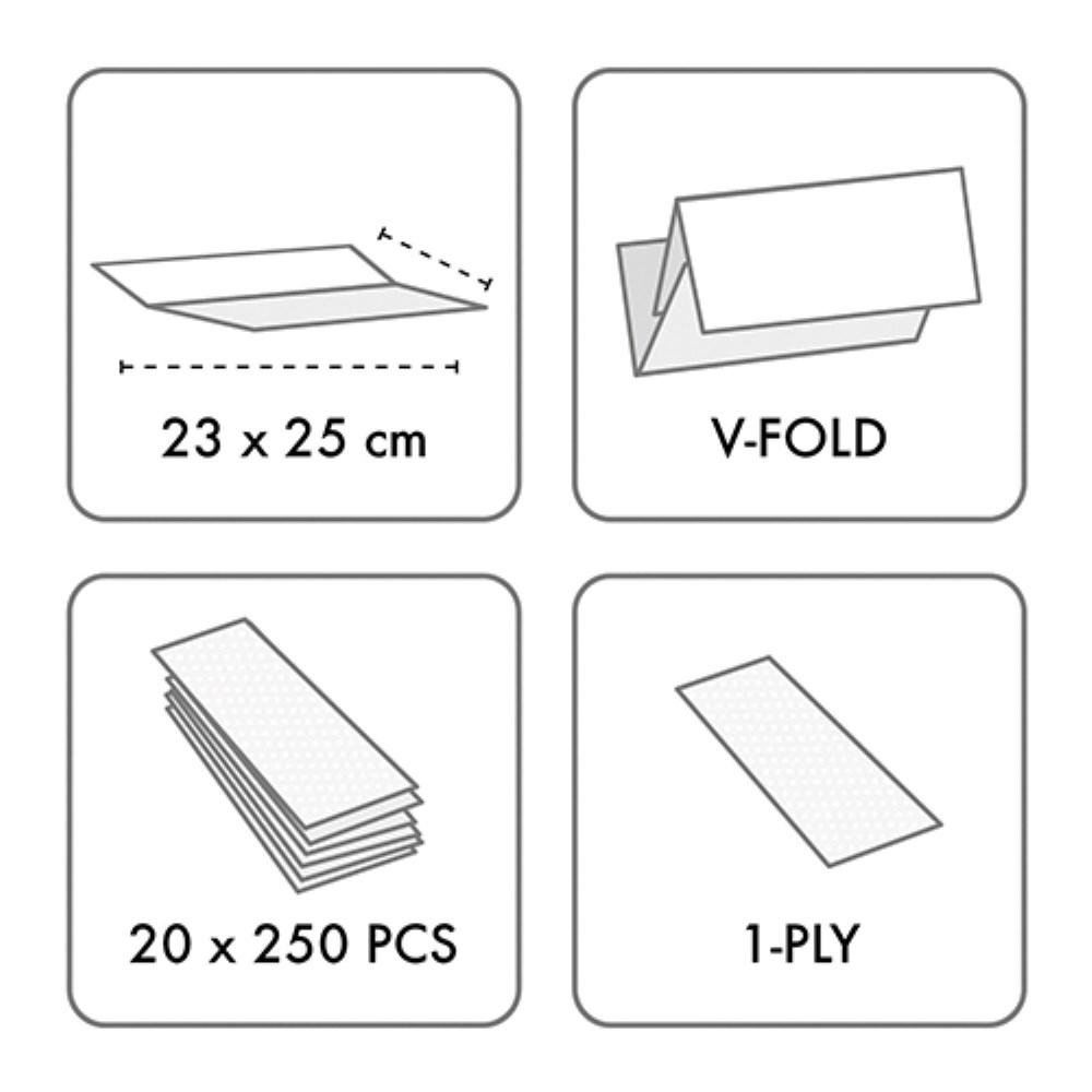 5000 Blatt Handtuchpapier Tissue, recycled V-Falz 23 cm x 25 cm hochweiss 1-lagig
