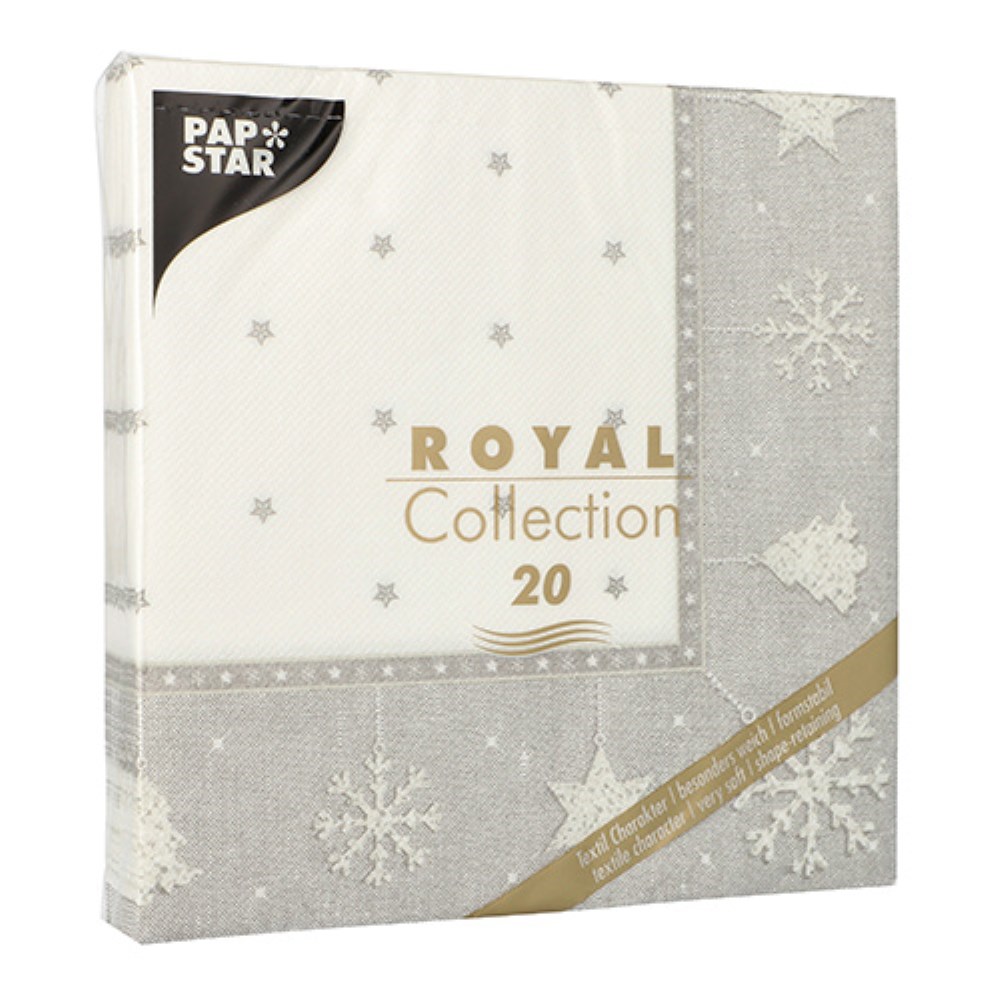 20 Servietten "ROYAL Collection" 1/4-Falz 40 cm x 40 cm silber "X-Mas"