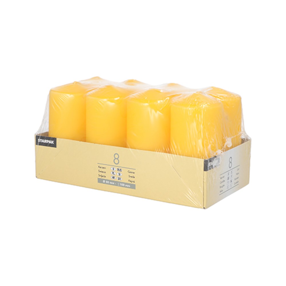 8 Stumpenkerzen Ø 50 mm · 100 mm goldgelb