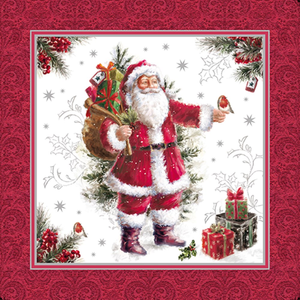 20 Servietten, 3-lagig 1/4-Falz 40 cm x 40 cm "HoHoHo"