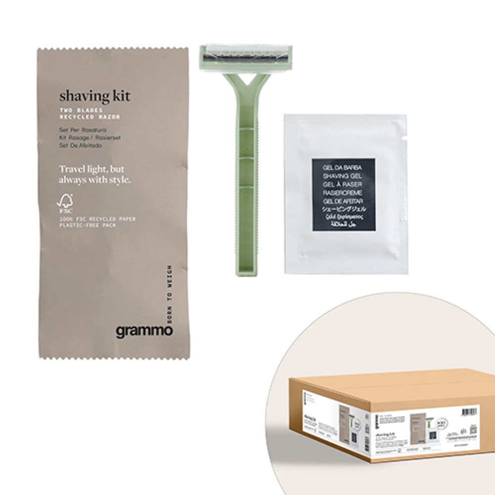 100 Rasier-Sets inkl. Rasiergel "grammo" 15 cm x 7,5 cm x 2 cm im Flow Pack