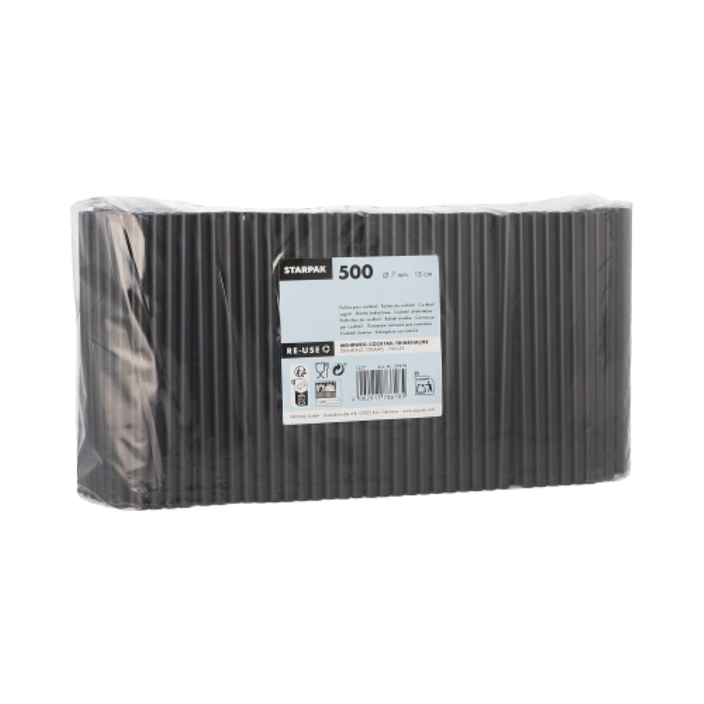 500 Mehrweg-Cocktail Trinkhalme PP Ø 7 mm · 15 cm schwarz