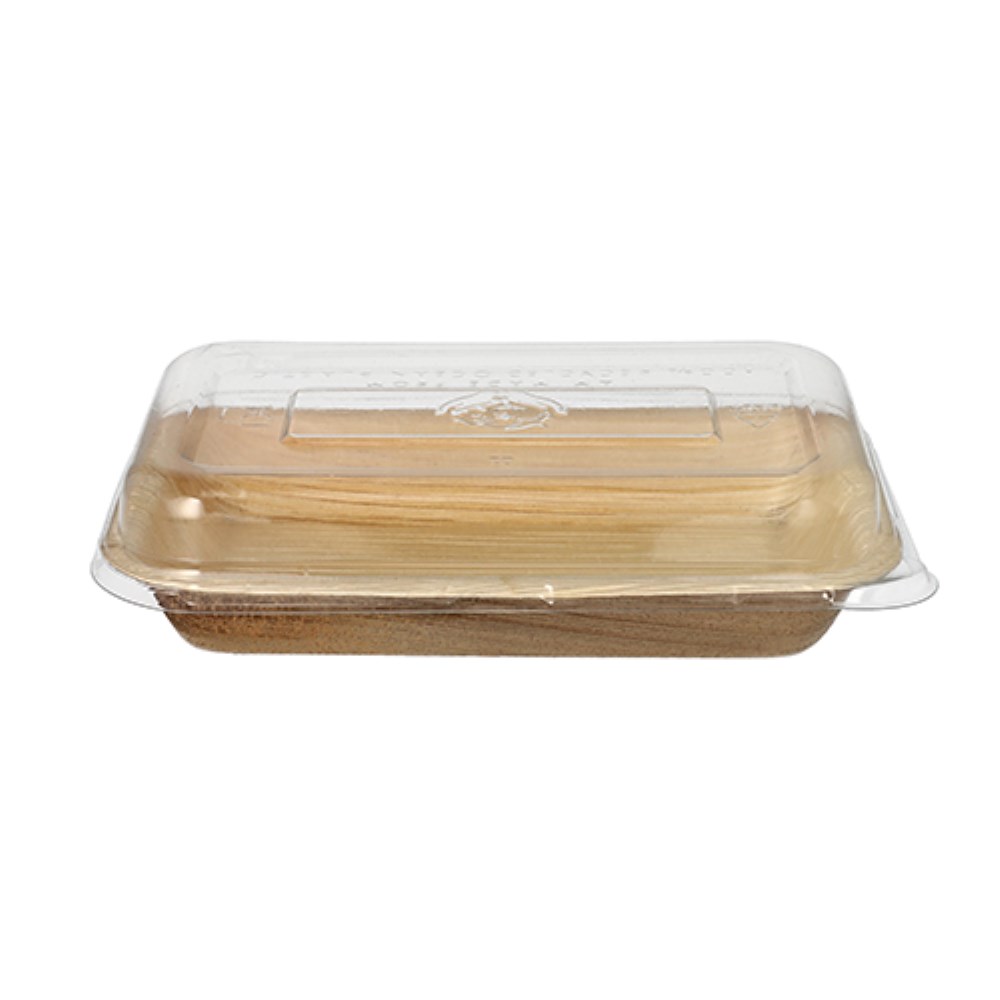10 Schalen, Palmblatt eckig 200 ml 4,8 cm x 12 cm x 18 cm mit rPET Deckel "Kombipack"