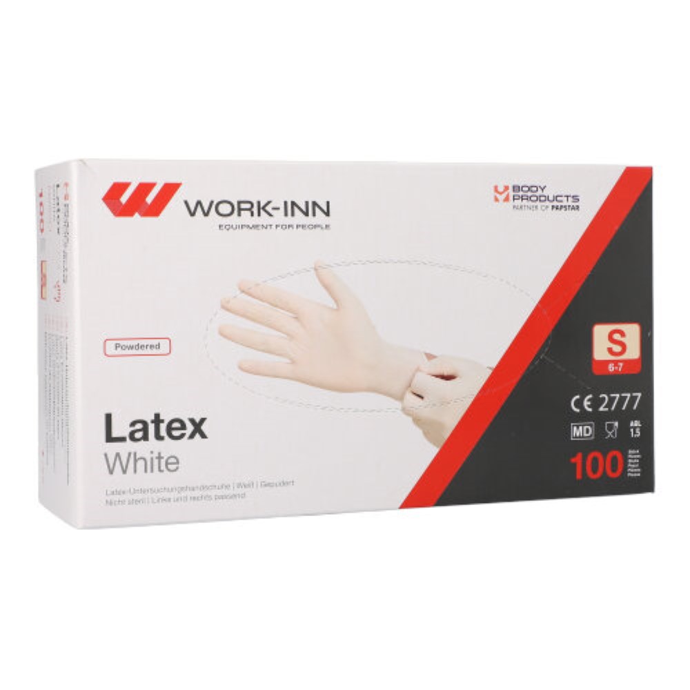 100 "WORK-INN" Handschuhe, Latex gepudert "White" weiss - natur Größe: S