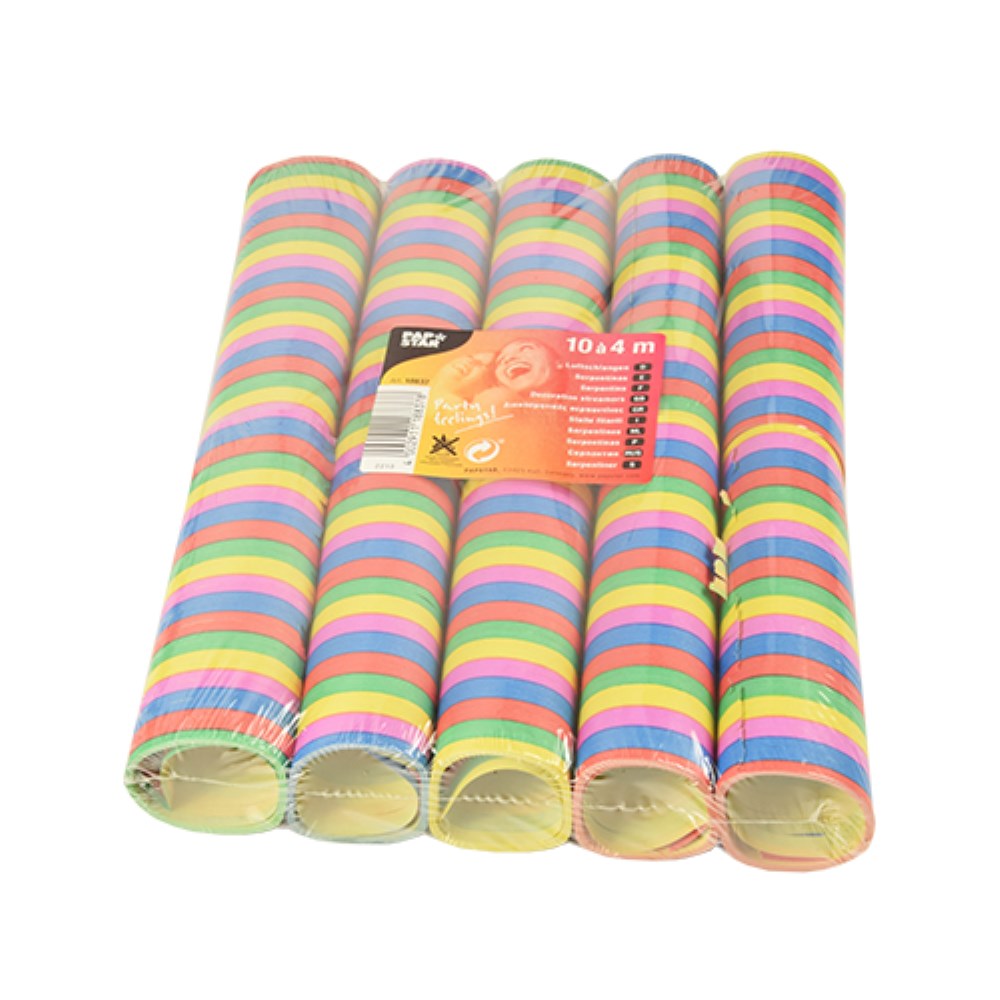 10 Luftschlangen 4 m "Stripes" flammhemmend