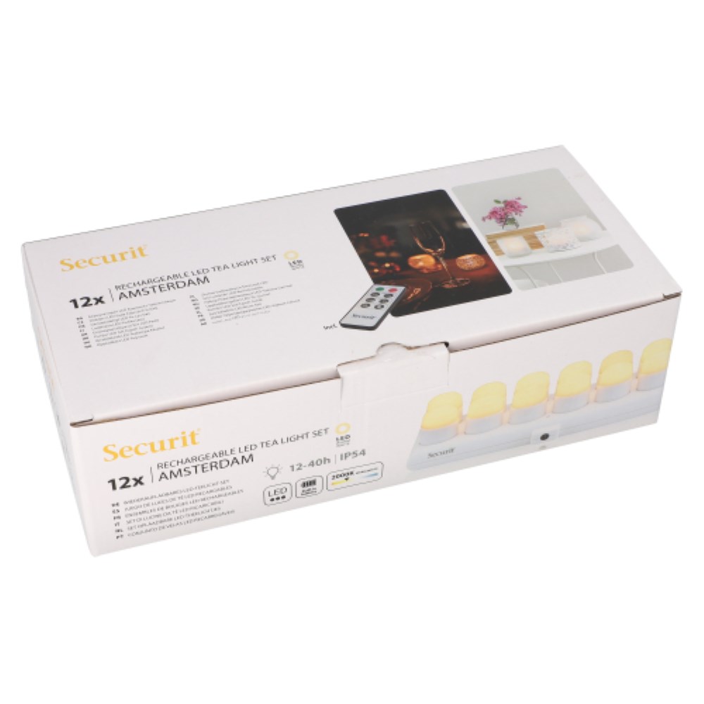 12 LED-Teelichte inkl. Ladestation Ø 4 cm · 5 cm weiss "Amsterdam" Leuchtdauer 12-40h