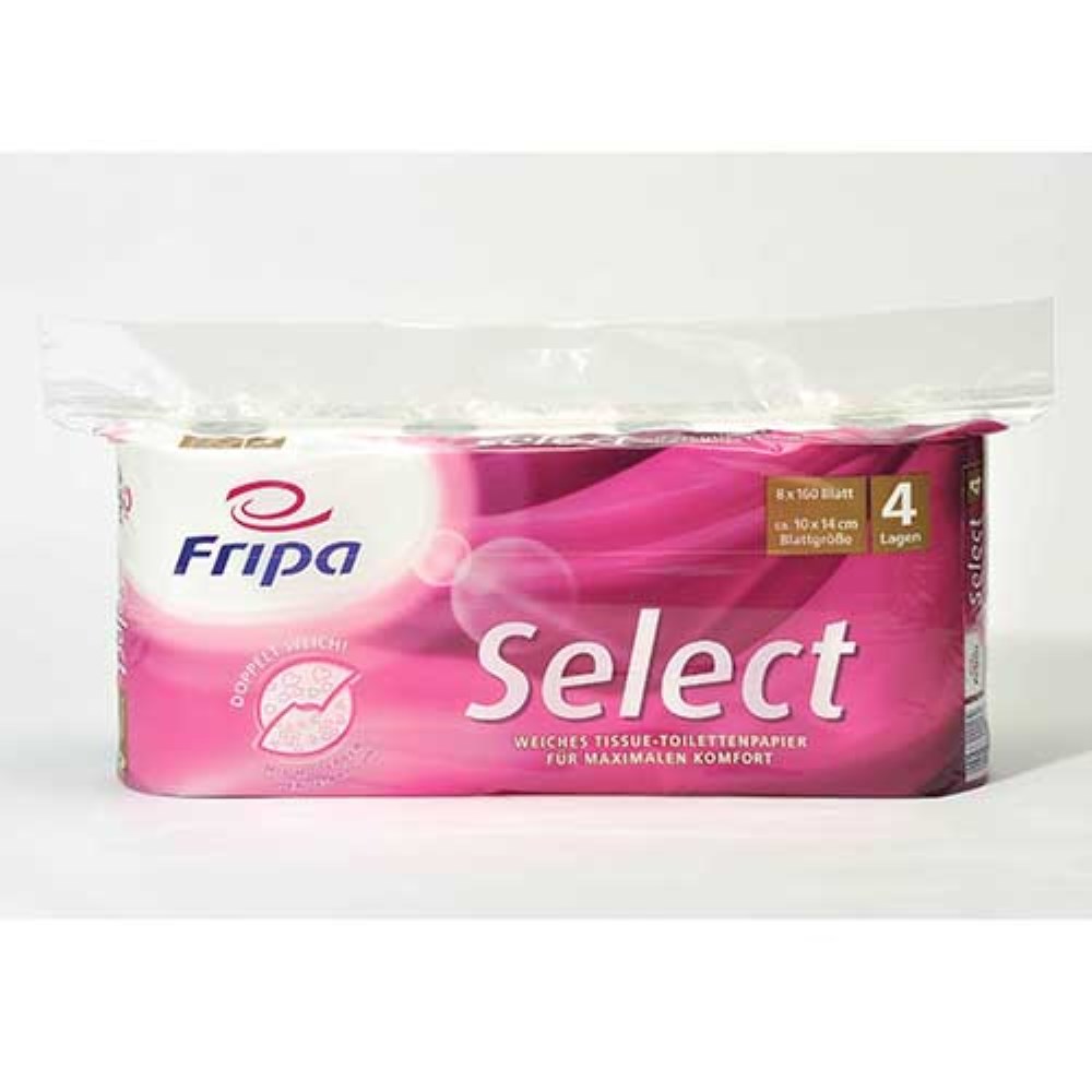 8 Rollen Toilettenpapier, 4-lagiges Tissue Ø 12 cm · 13,8 cm x 9,8 cm hochweiss "Select" 160 Blatt