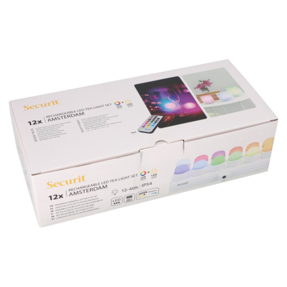 12 LED-Teelichte inkl. Ladestation Ø 4 cm · 5 cm farbig "Amsterdam" Leuchtdauer 12-40h