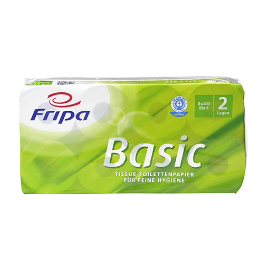8 Rollen Toilettenpapier, 2-lagiges Tissue Ø 12 cm · 11,5 cm x 9,8 cm weiss "Basic" 400 Blatt