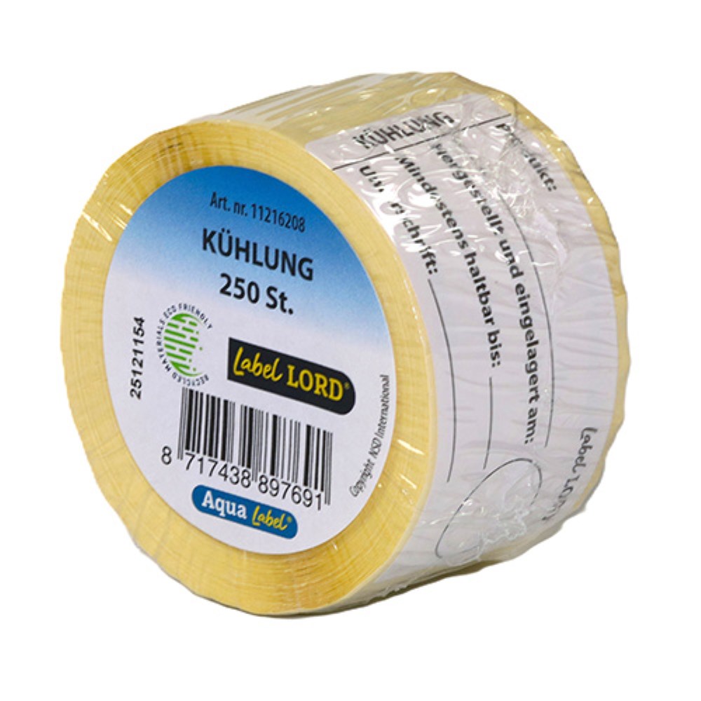 250 "LabelLord" HACCP Lebensmitteletiketten 37 mm x 64 mm weiss Kühlschrank, abwaschbar