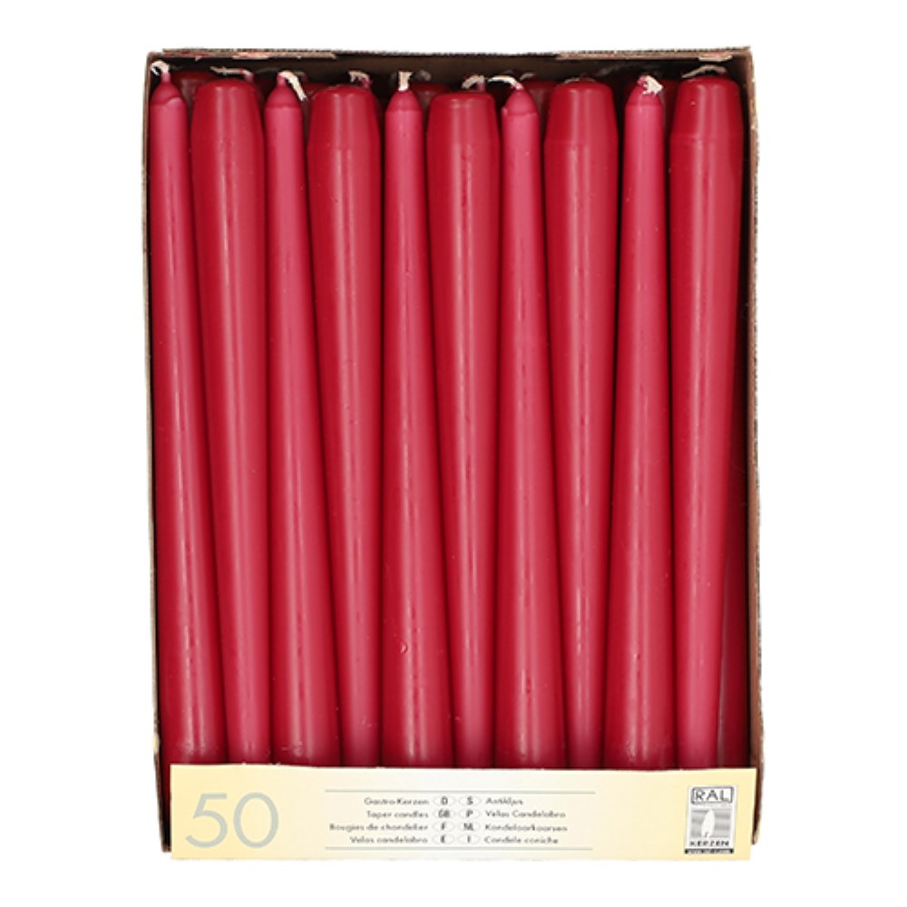 50 Leuchterkerzen Ø 2,2 cm · 25 cm bordeaux