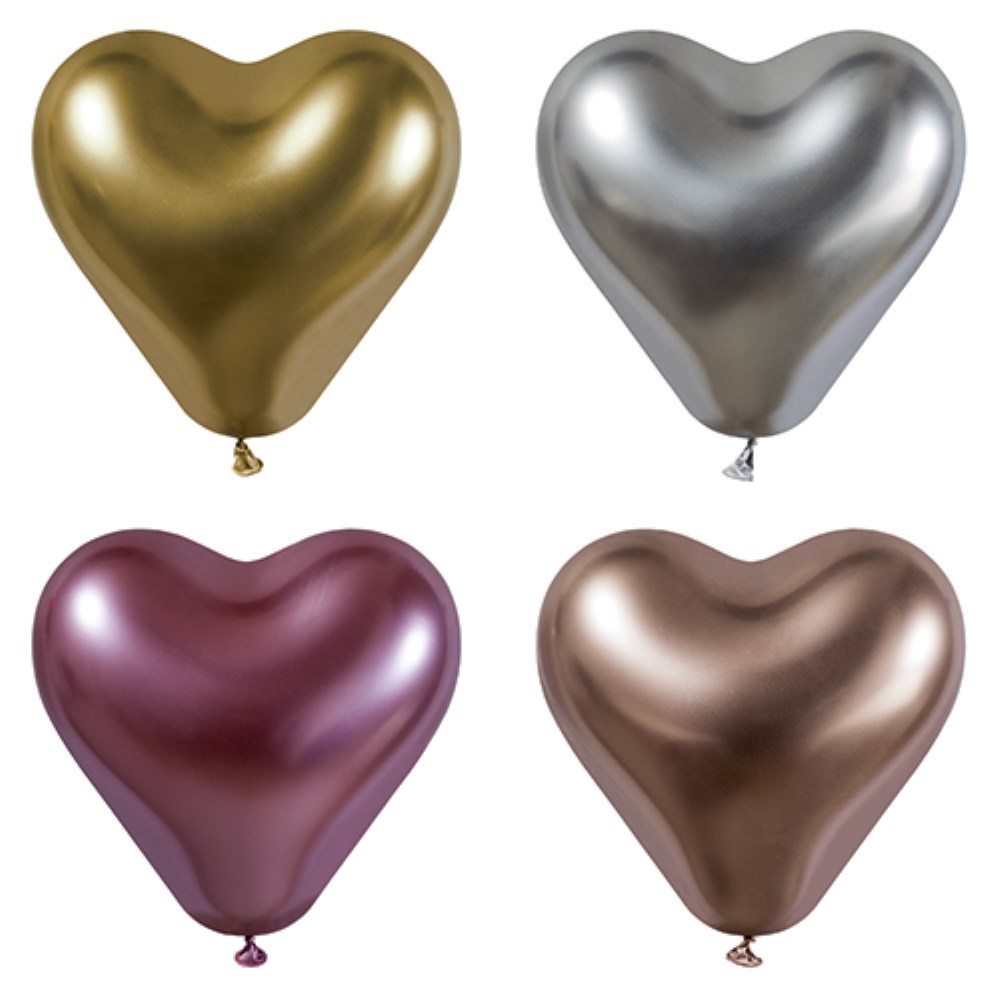 4 Luftballons Ø 28 cm farbig sortiert "Glossy Heart" large