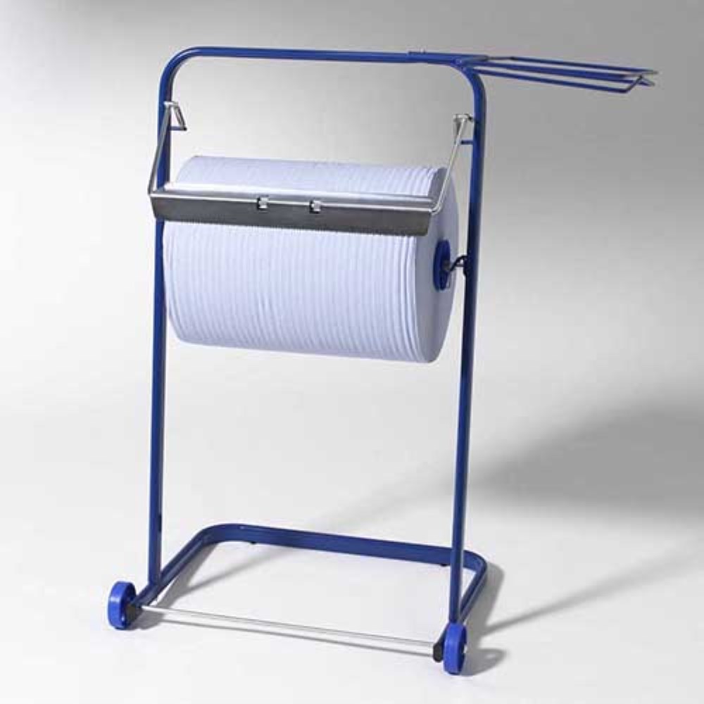 Bodenständer für Putzrollen 89,5 cm x 38 cm x 75 cm blau mit Abfallsackhalterung