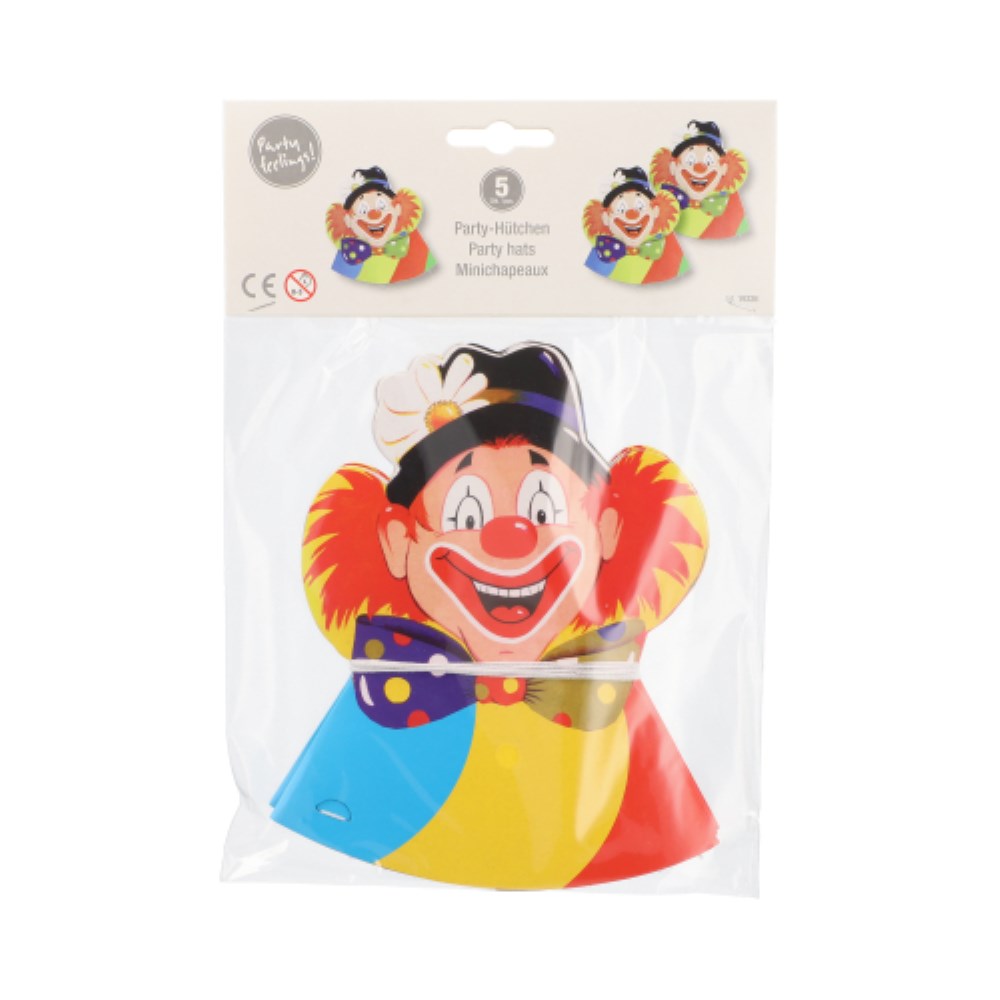 5 Hütchen "Clowngesicht"