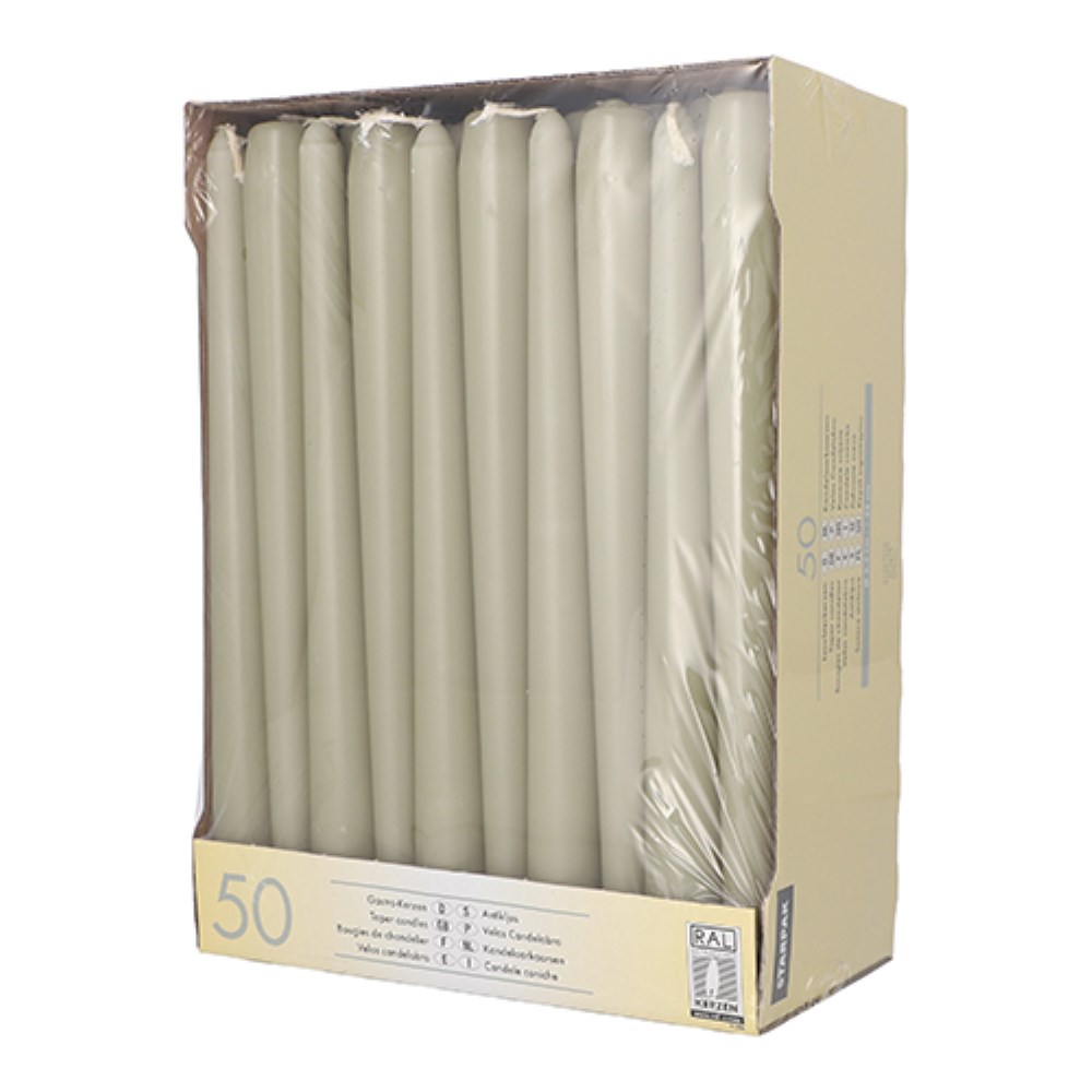 50 Leuchterkerzen Ø 2,2 cm · 25 cm farngrün