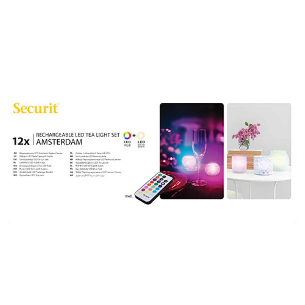12 LED-Teelichte inkl. Ladestation Ø 4 cm · 5 cm farbig "Amsterdam" Leuchtdauer 12-40h