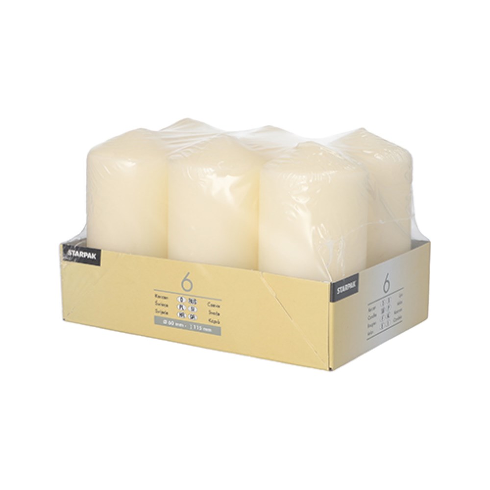 6 Stumpenkerzen Ø 60 mm · 115 mm creme