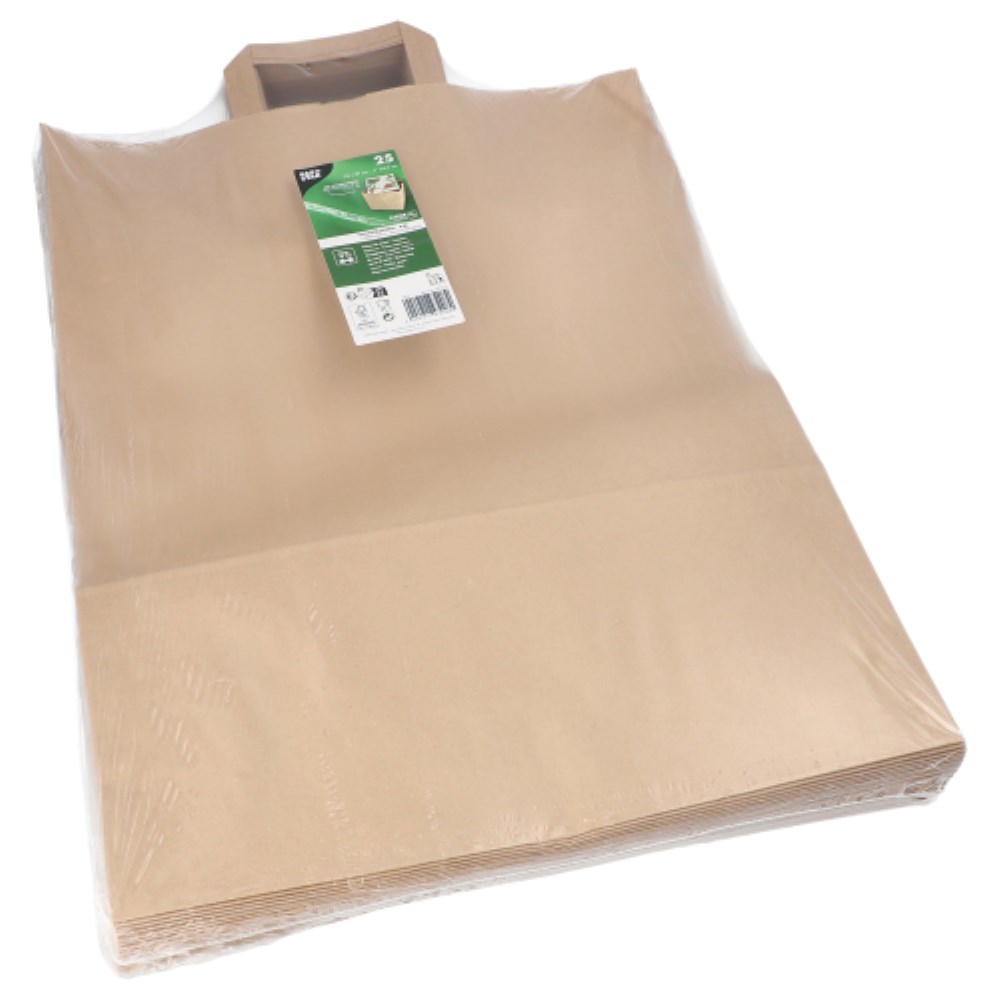 25 Tragetaschen, Papier XXL 33 cm x 37 cm x 34,5 cm braun mit Tragegriff