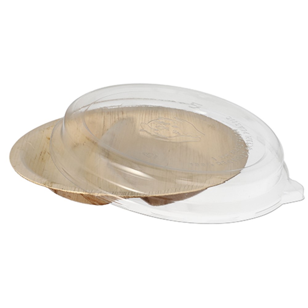 10 Teller, Palmblatt 2-geteilt 300 ml Ø 23 cm · 5,3 cm mit rPET Deckel "Kombipack"