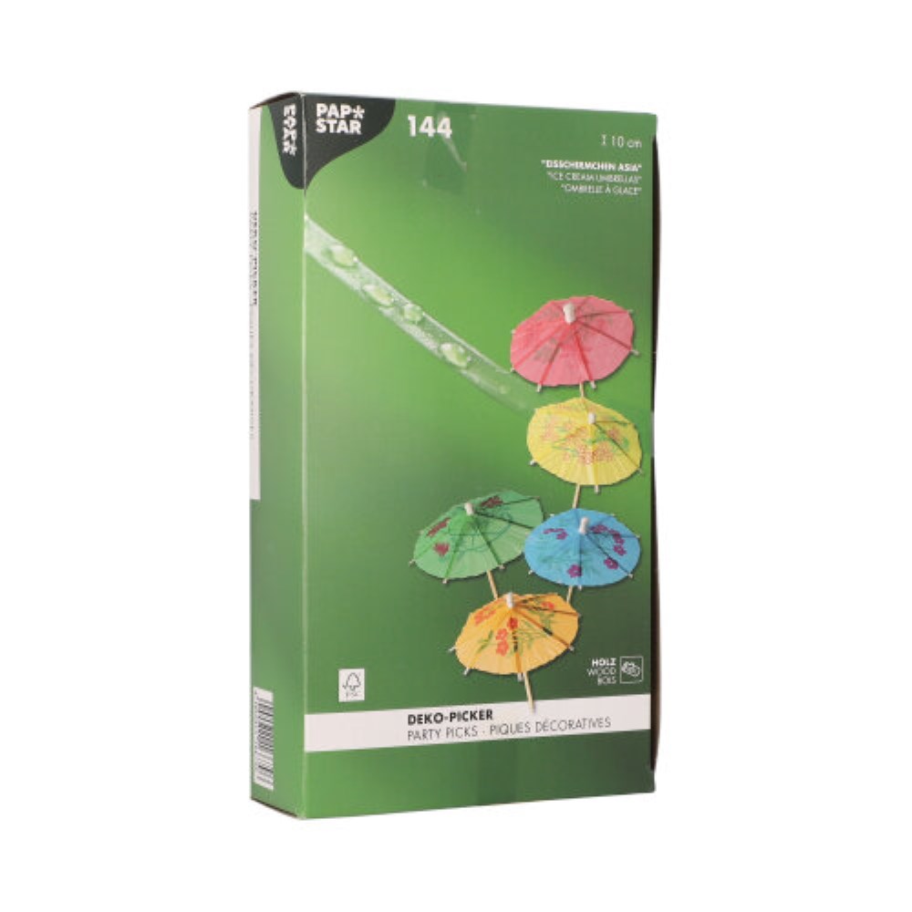 144 Deko-Picker 10 cm farbig sortiert "Eisschirmchen Asia"