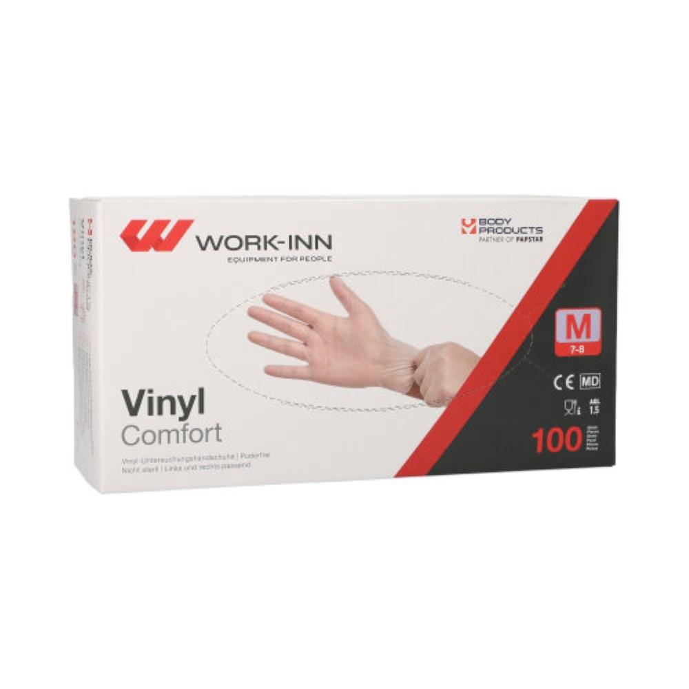 100 "WORK-INN/PS" Handschuhe, Vinyl puderfrei "Comfort" transparent Größe: M