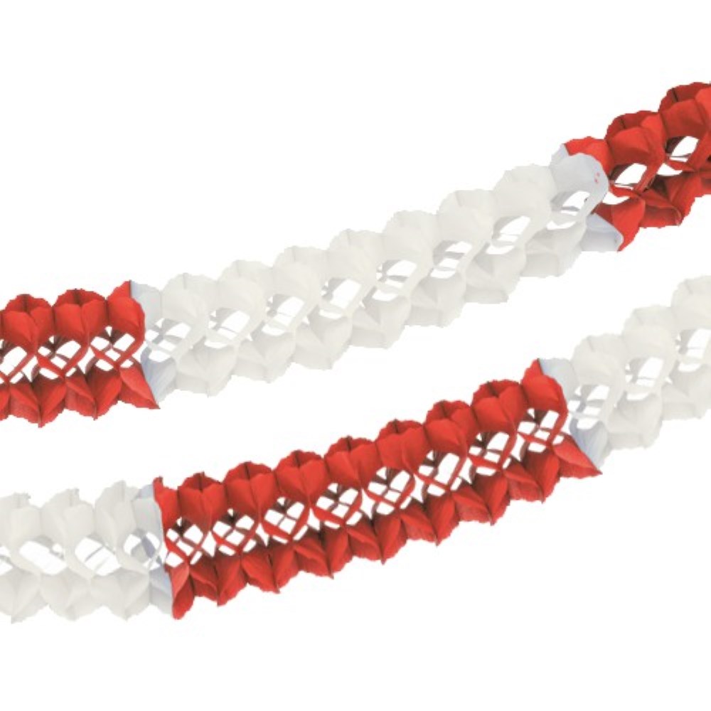 Großraumgirlande, Papier Ø 16 cm · 10 m rot/weiss schwer entflammbar