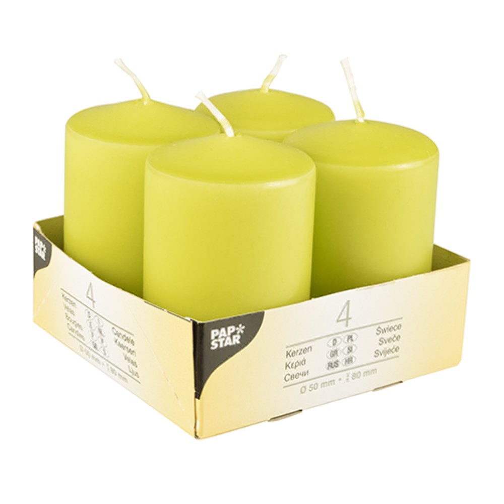4 Stumpenkerzen Ø 50 mm · 80 mm kiwi