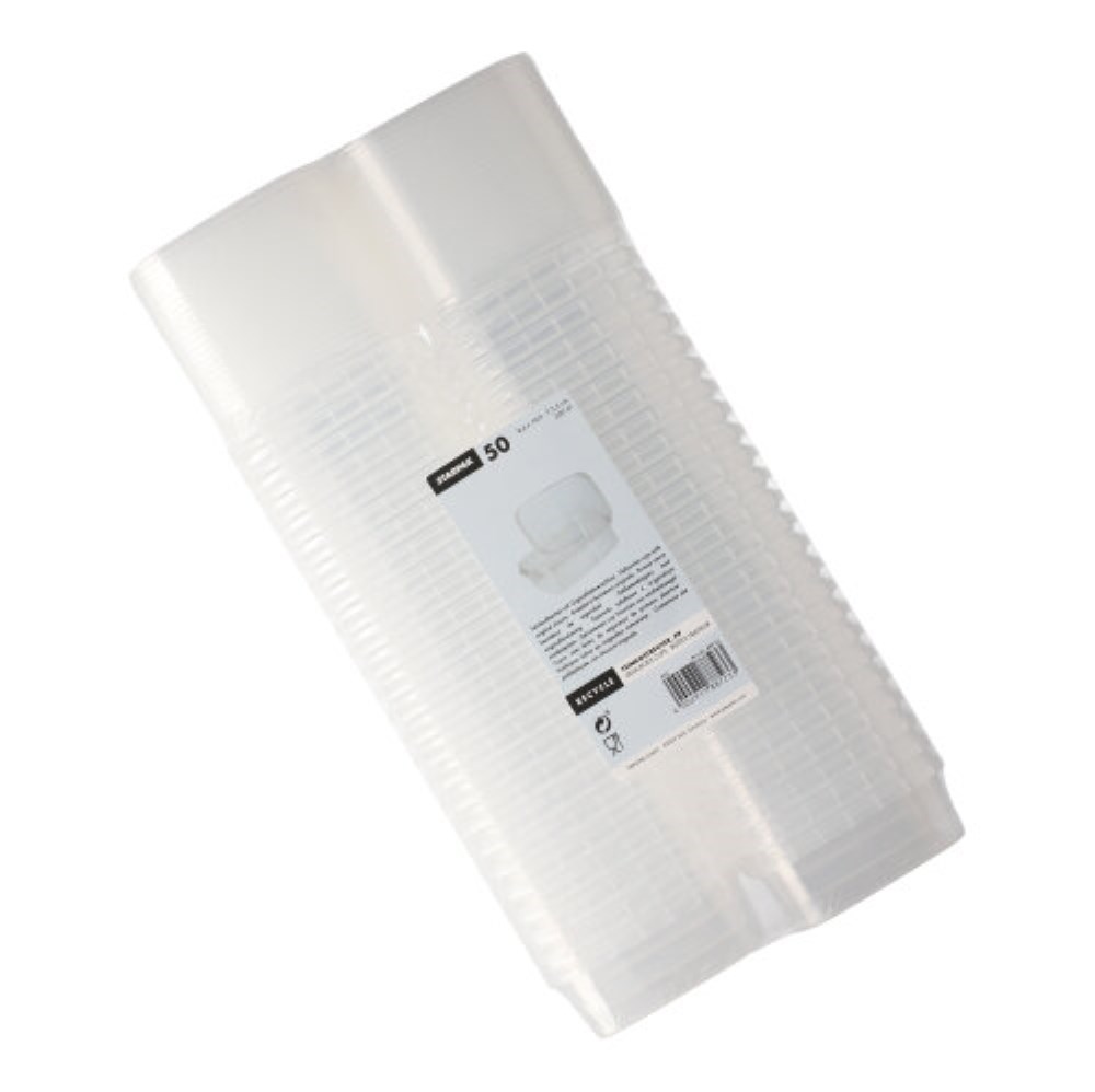 50 Feinkostbecher, PP eckig 200 ml 3,5 cm x 8,6 cm x 10,9 cm transparent mit Originalitätsverschluss