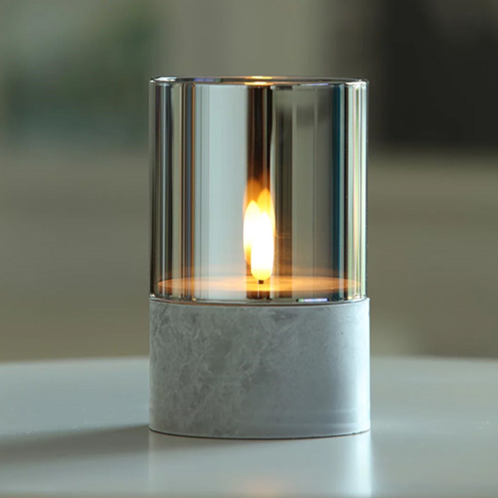 LED-Kerze Ø 8 cm · 12,5 cm grau "Gracia" mittel