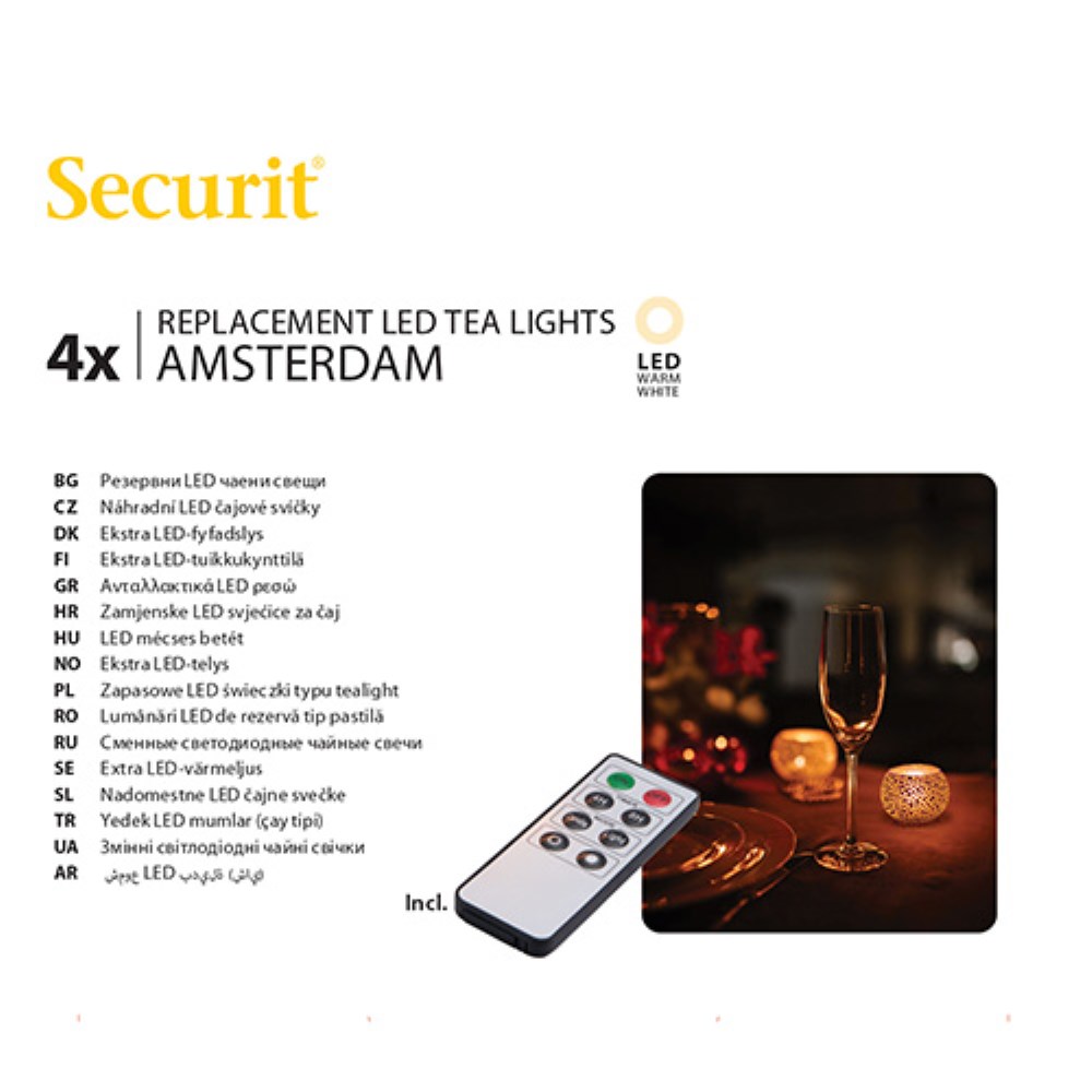 4 LED-Teelichte Nachfüllpack Ø 4 cm · 5 cm weiss "Amsterdam" Leuchtdauer 12-40h