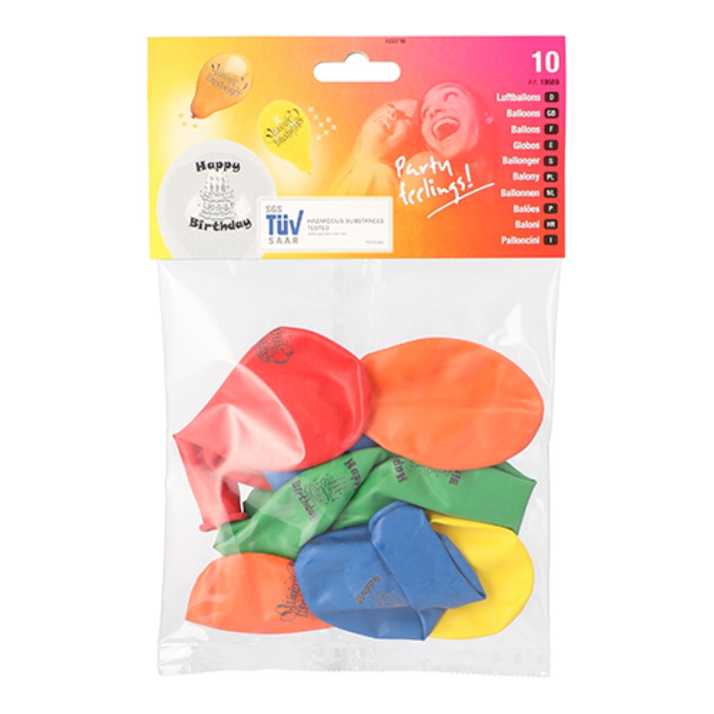 10 Luftballons Ø 22 cm farbig sortiert "Happy Birthday"