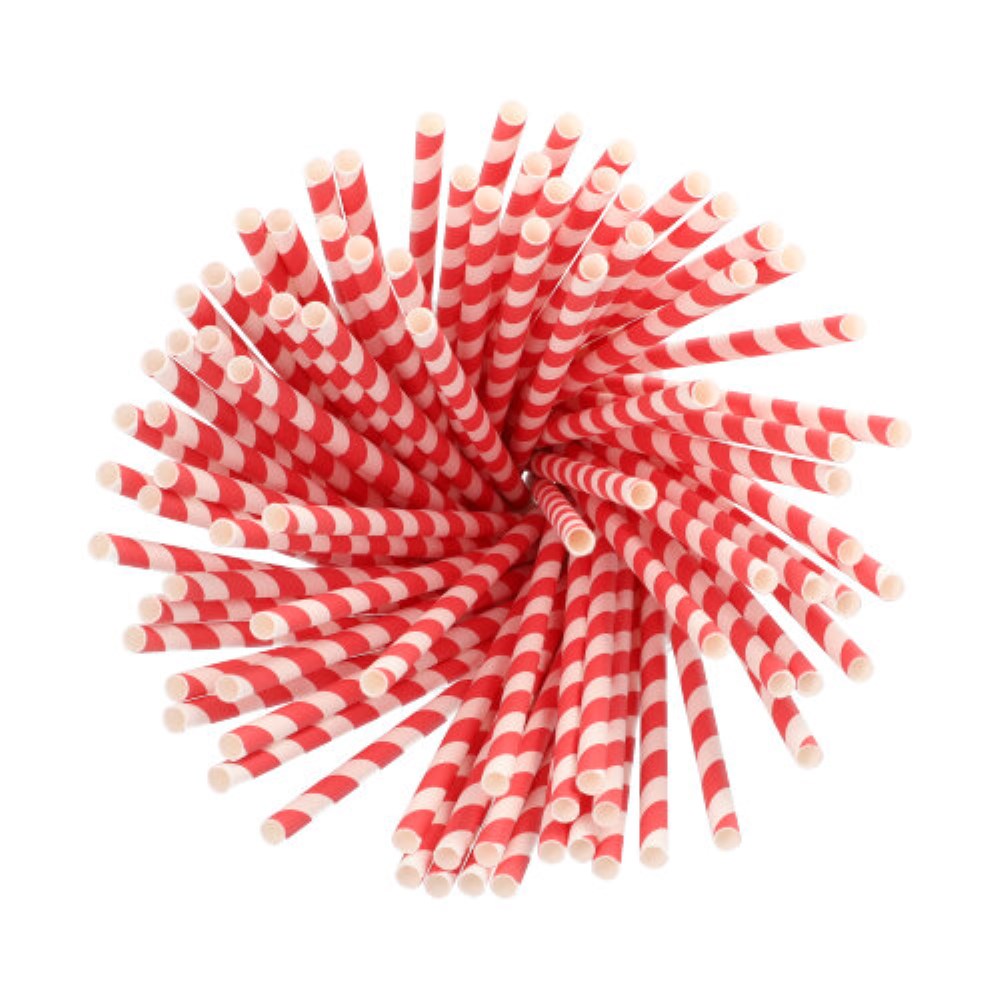 100 Trinkhalme Papier Ø 6 mm · 20 cm rot/weiss "Stripes"