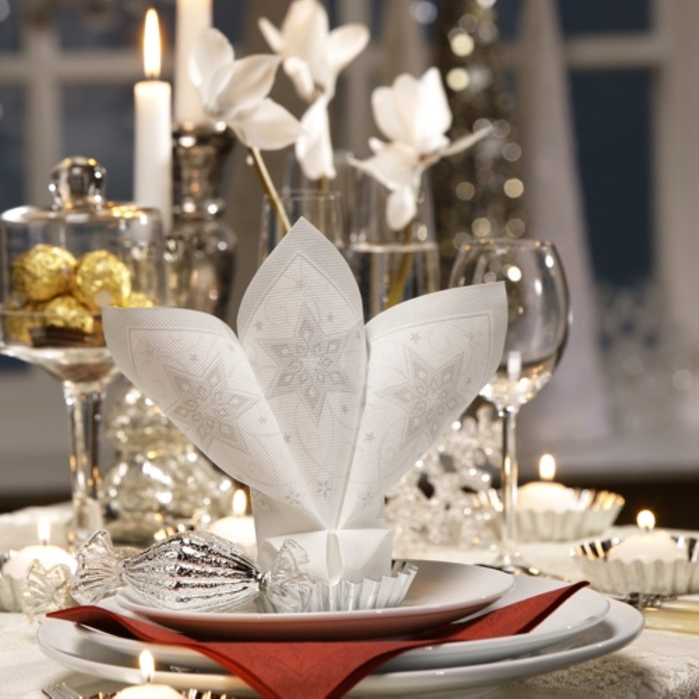 20 Servietten "ROYAL Collection" 1/4-Falz 40 cm x 40 cm weiss "Just Stars"
