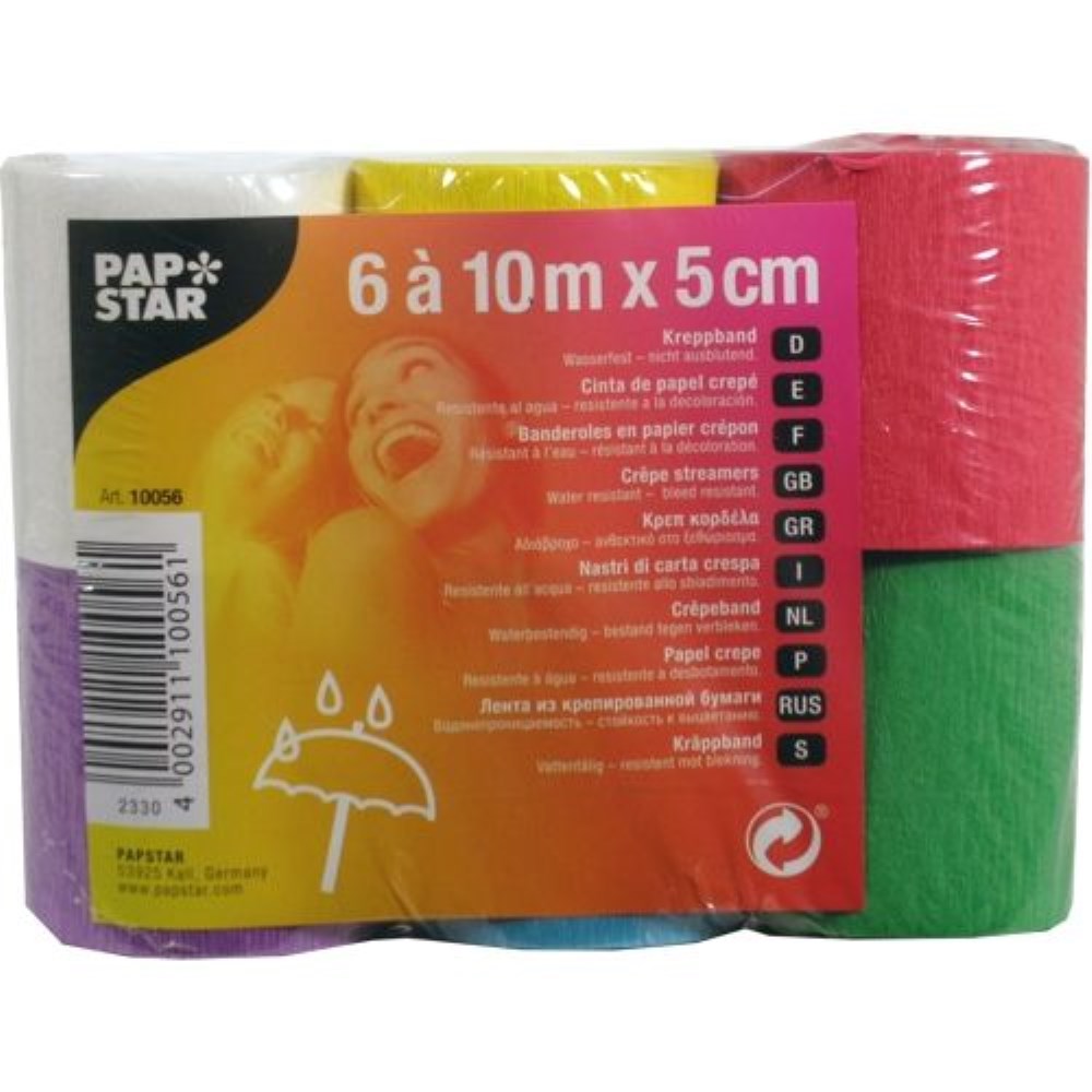 6 Rollen Krepp-Bänder 10 m x 5 cm farbig sortiert wasserfest