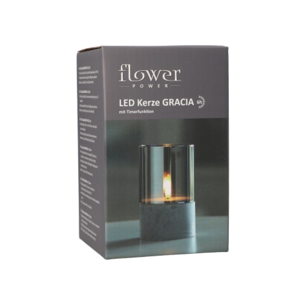 LED-Kerze Ø 8 cm · 12,5 cm grau "Gracia" mittel