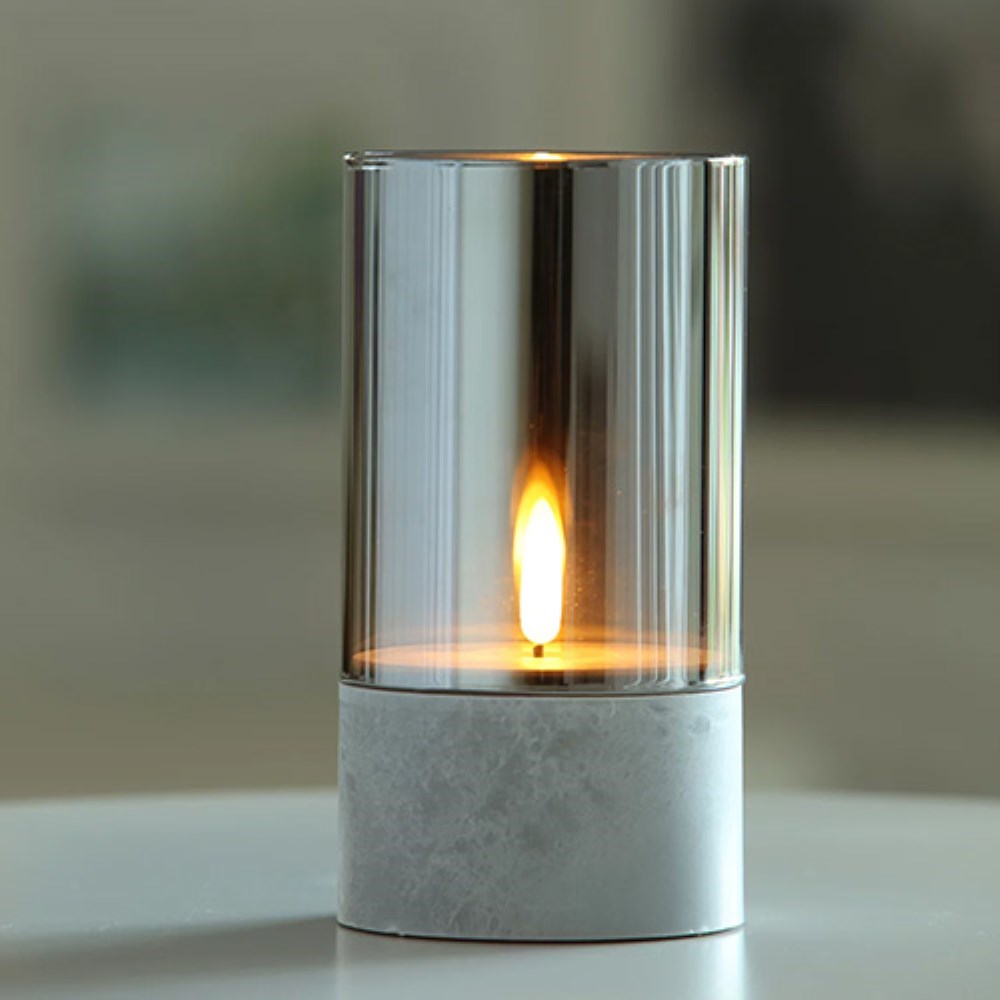 LED-Kerze Ø 8 cm · 15 cm grau "Gracia" groß